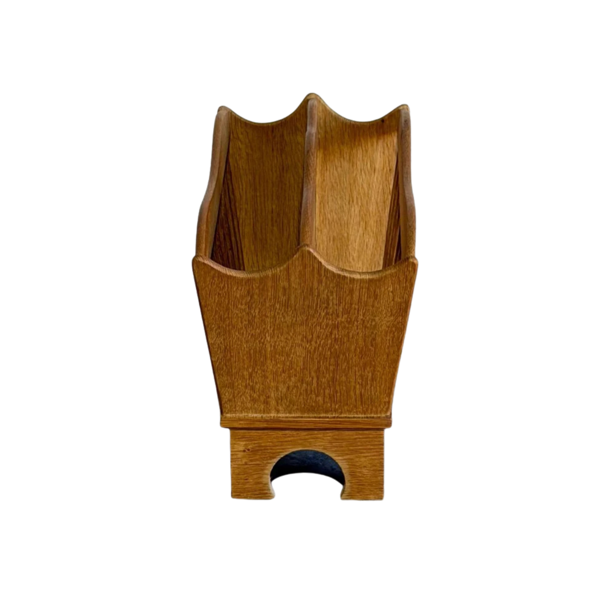 Oak Magazine Holder with Spindle Sides and Cut-Out Handle Vintage Mid-Century Modern 1970s