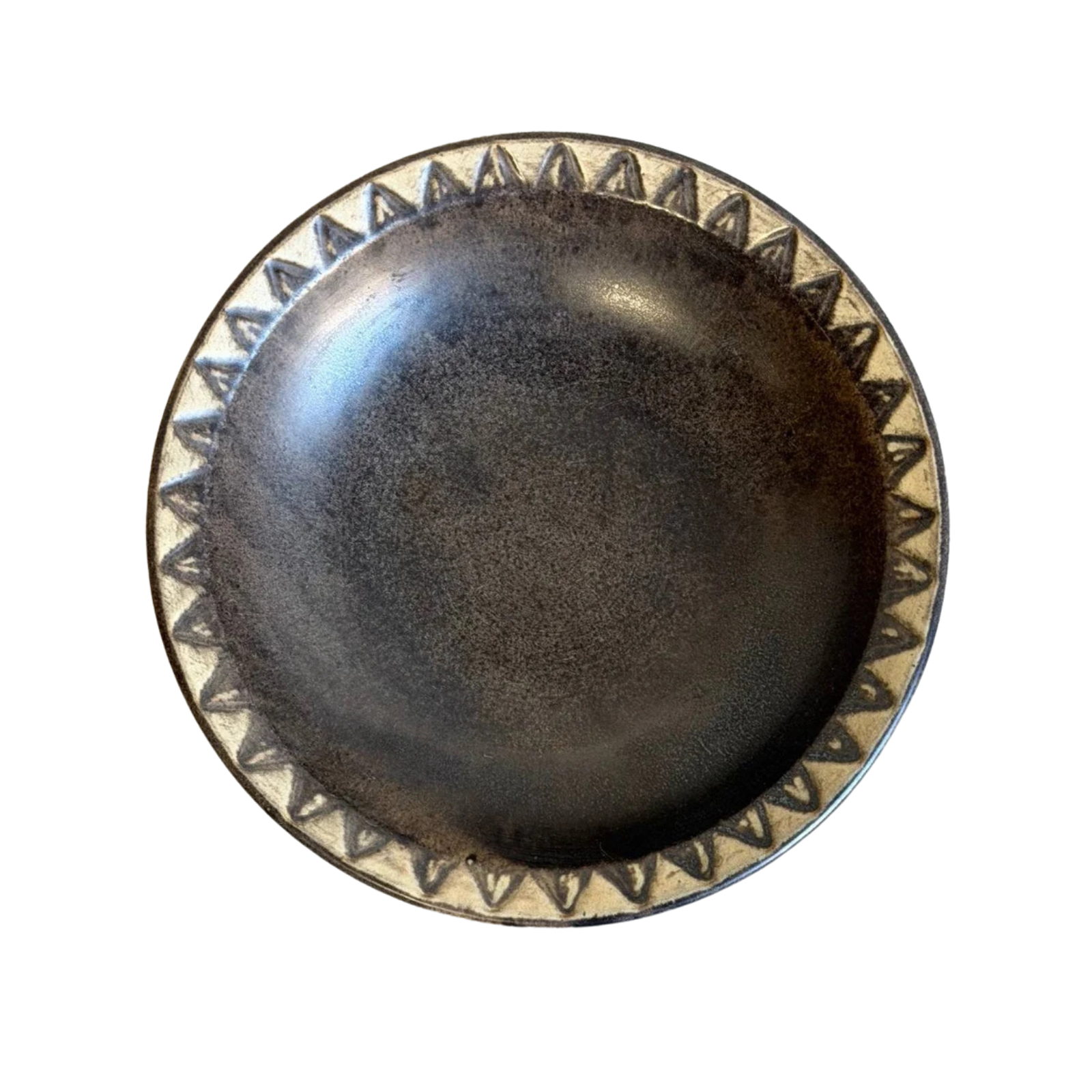 Plate Bowl with White Rim and Carved Pattern Denmark Mid-Century Modern 1960s