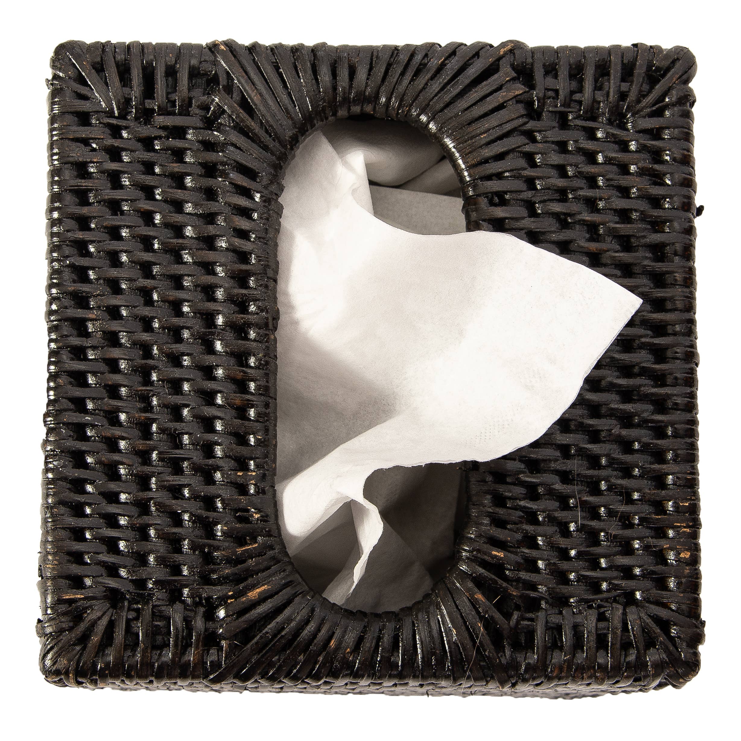 Rattan Column Tissue Box Cover: Tudor Black