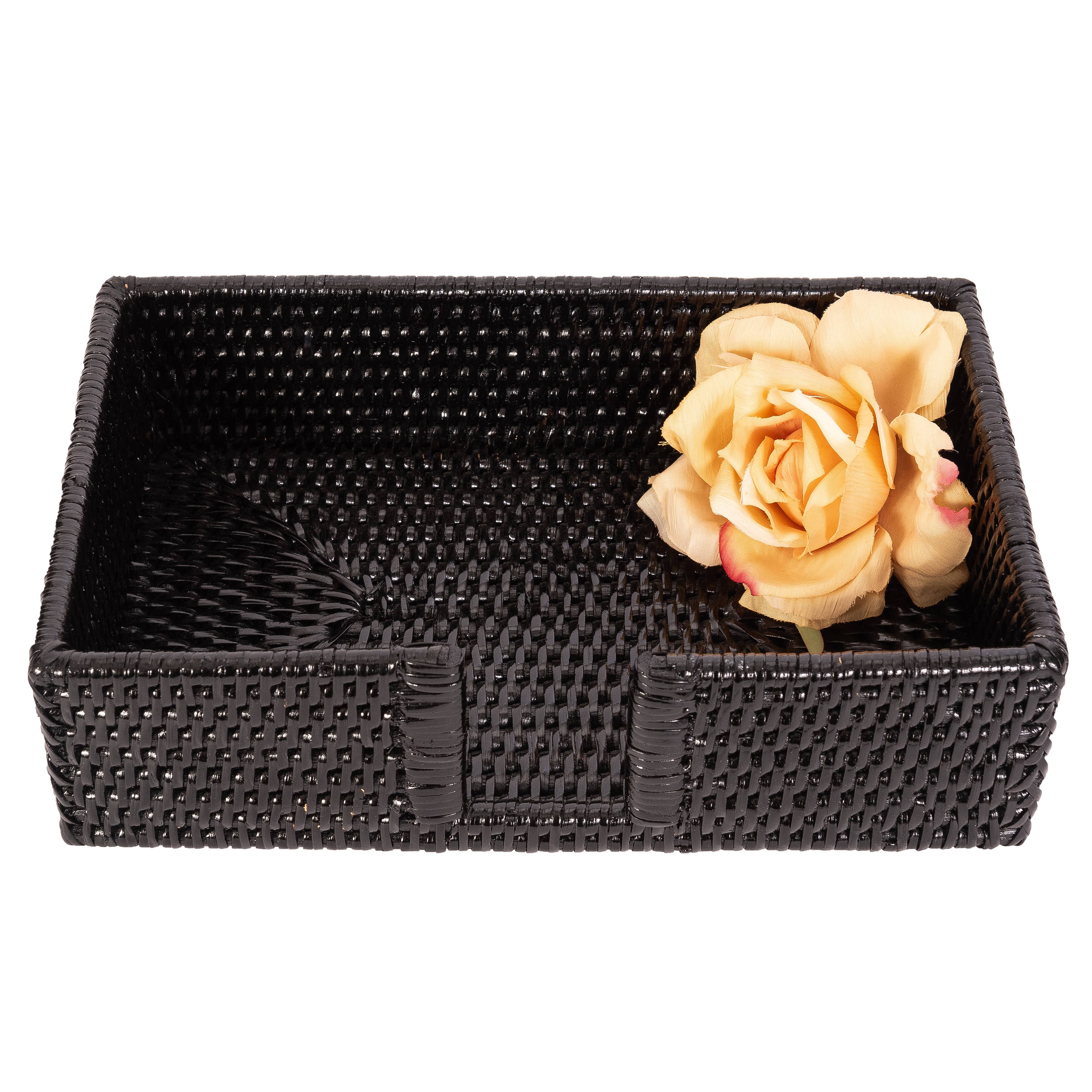Rattan Guest Towel/Napkin Holder with Cutout: Tudor Black