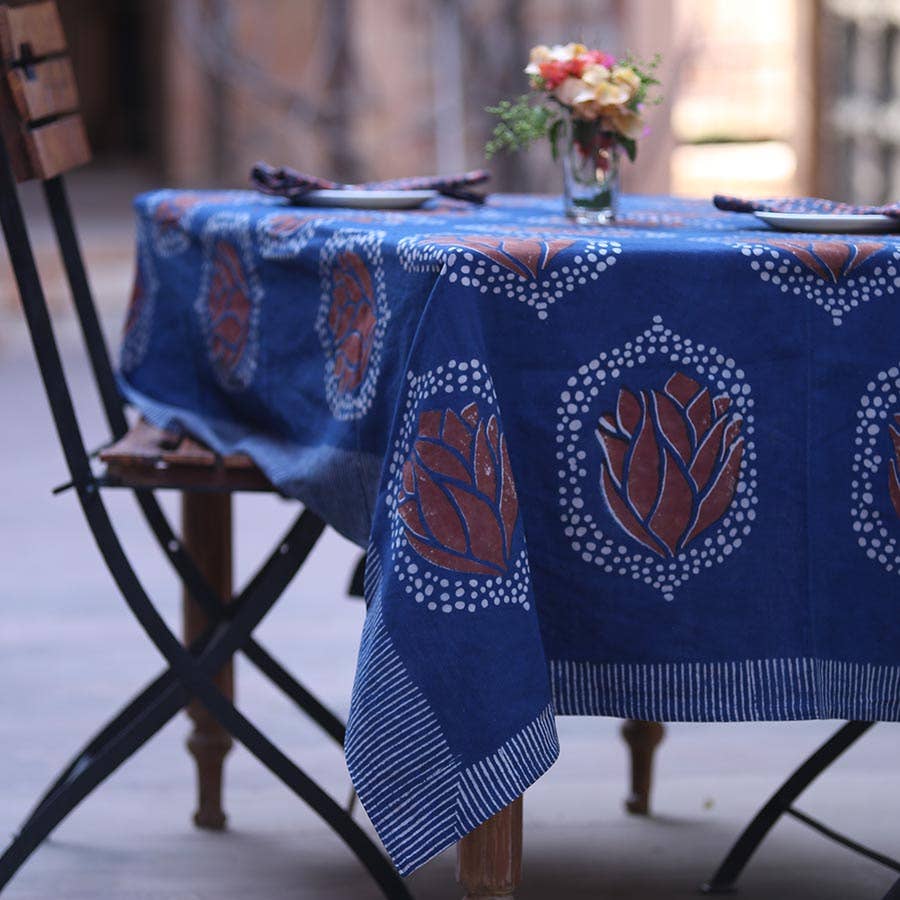 Indigo Block Print Tablecloth 56"x108"