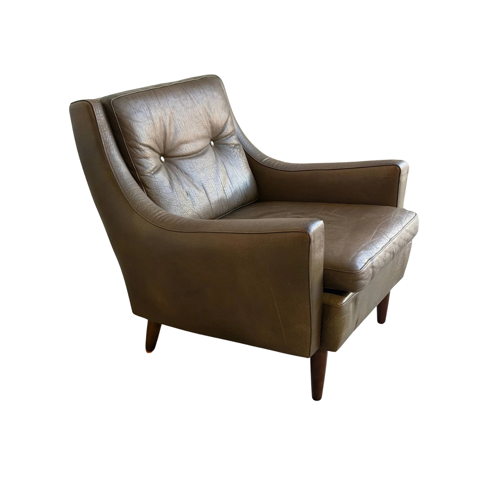 Tufted Leather Lounge Chair Danish Mid-Century Modern Armchair 1960s
