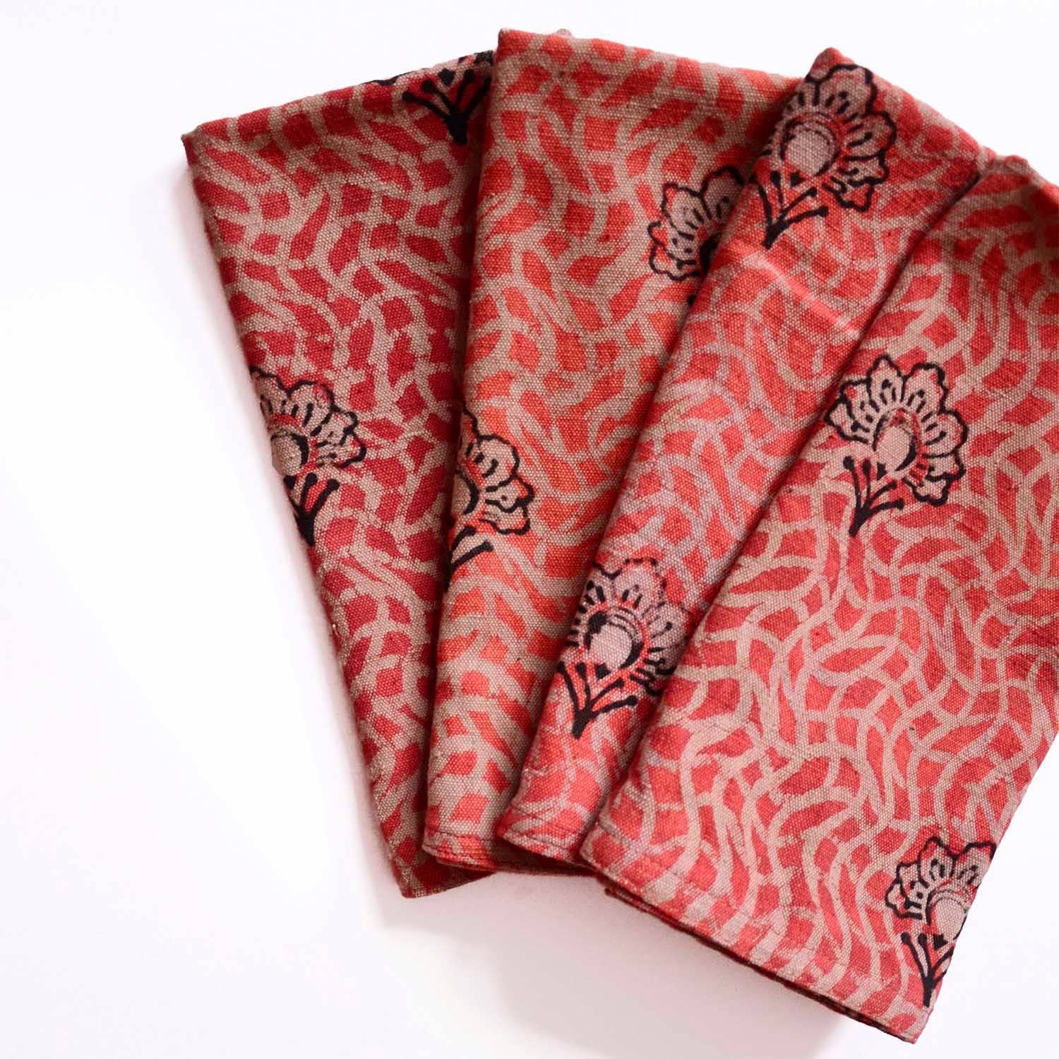 Omelia Floral Cloth Napkins, Block Printed, Organic Cotton (Set of 4)