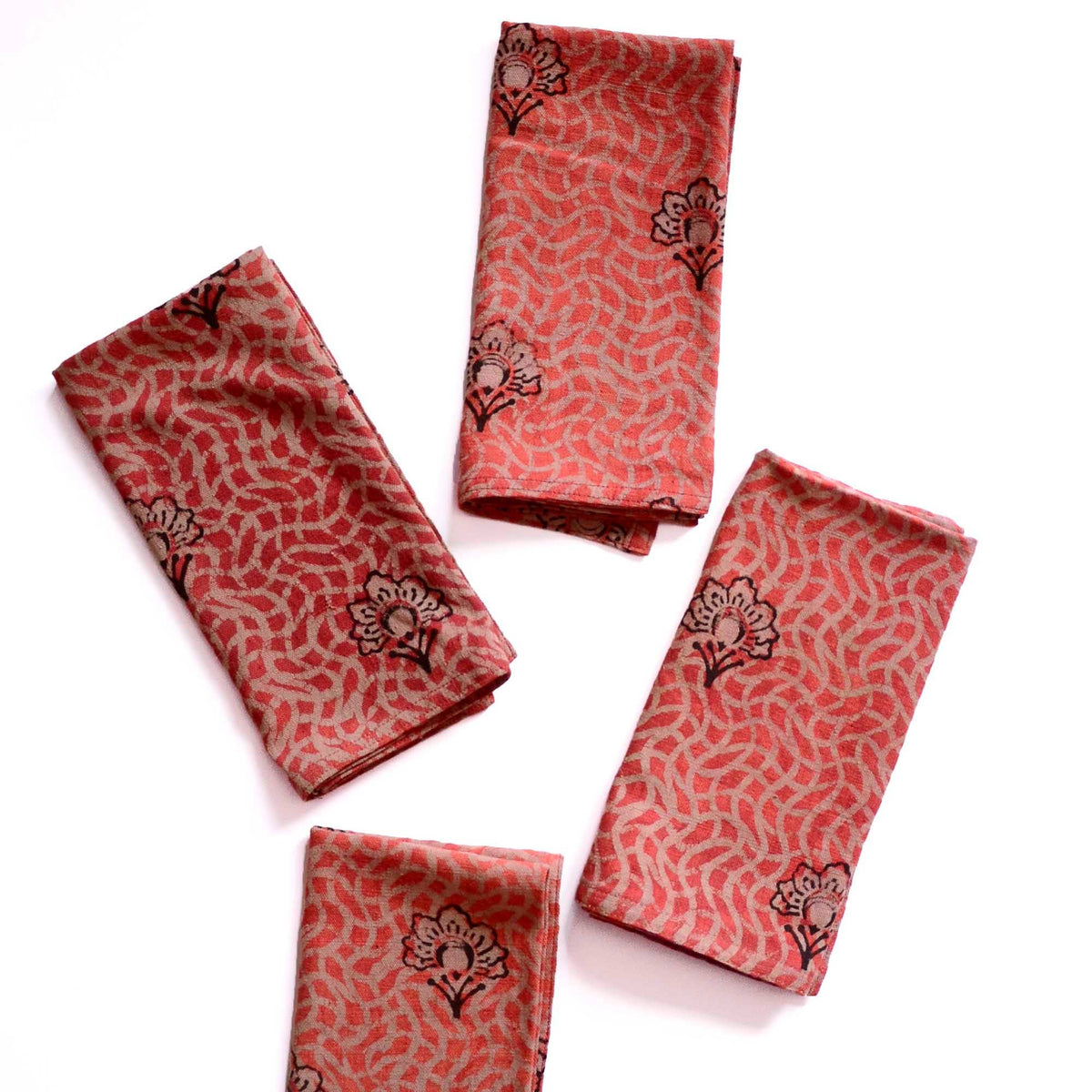 Omelia Floral Cloth Napkins, Block Printed, Organic Cotton (Set of 4)