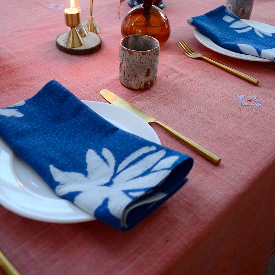 Pink Handwoven Organic Cotton Tablecloth | Indian Summer: 56"x84"