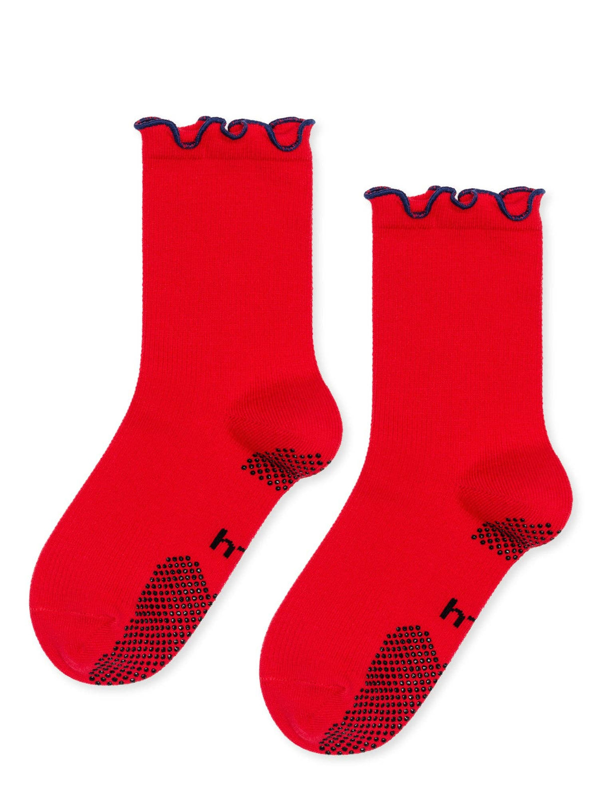 Thermal Ruffle Sporty Grip Crew Socks in Red / OS