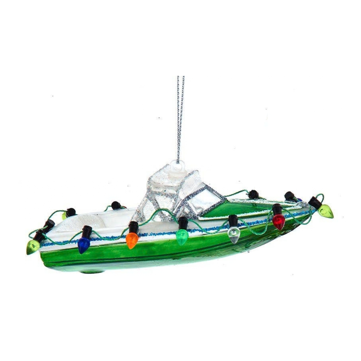 Glass Speed Boat Ornament, Green