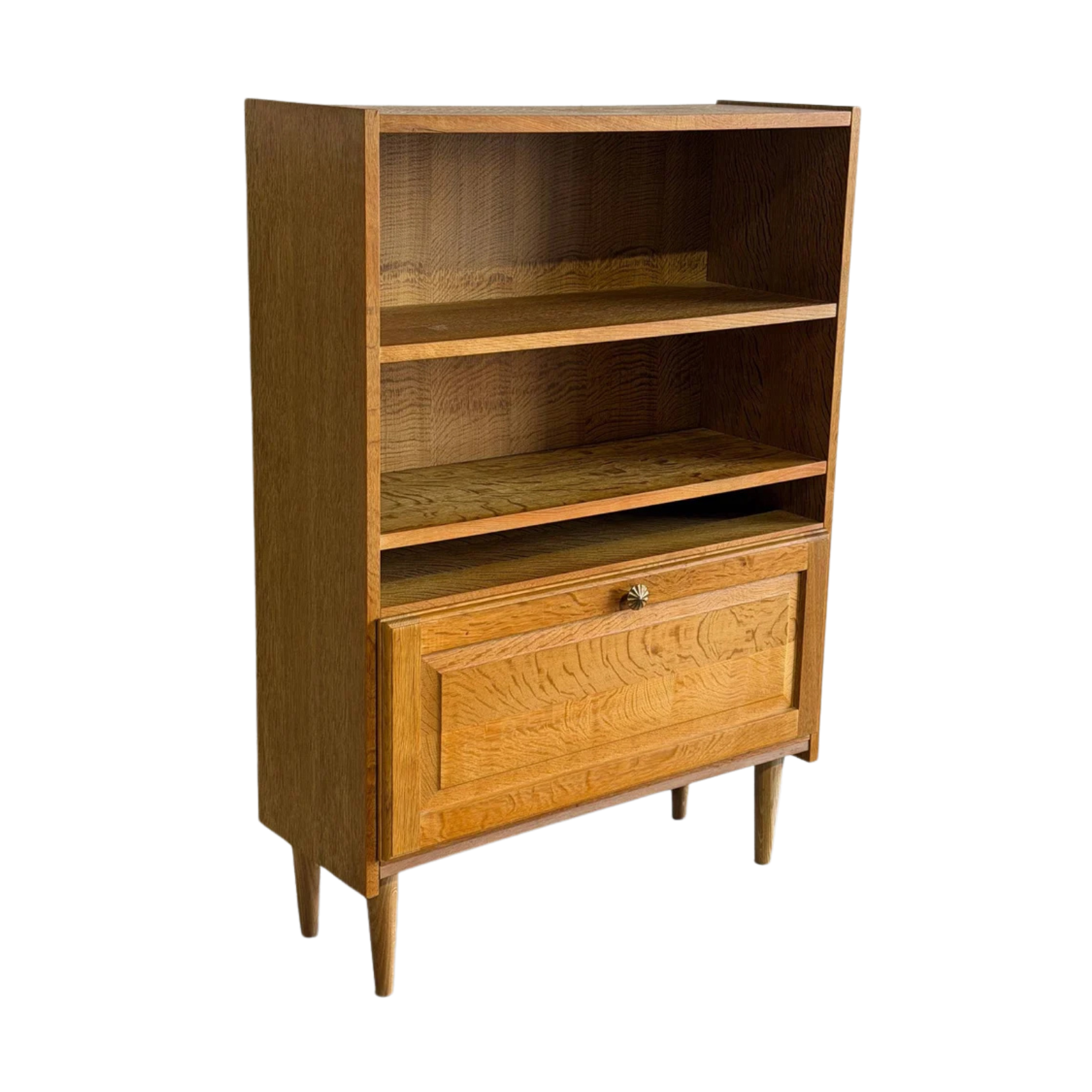 Oak Bookcase with Open Shelves and Drop-Down Door Danish Mid-Century Modern 1960s