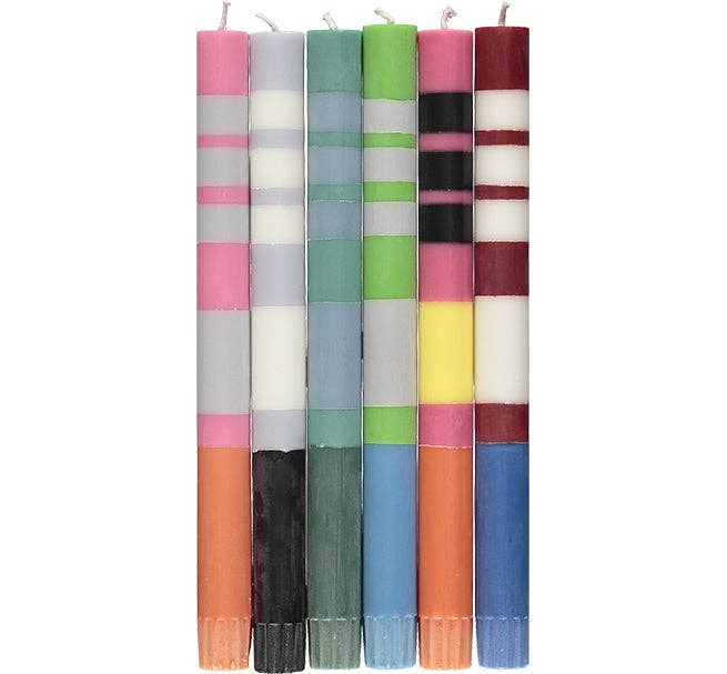 Striped Mixed Pack of all 3 Stripes Eco Dinner Candles, Gift Box of 6 (10” H)
