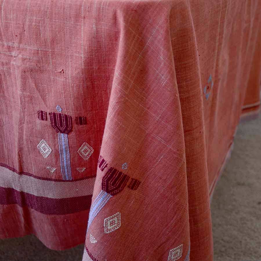 Pink Handwoven Organic Cotton Tablecloth | Indian Summer: 56"x108"