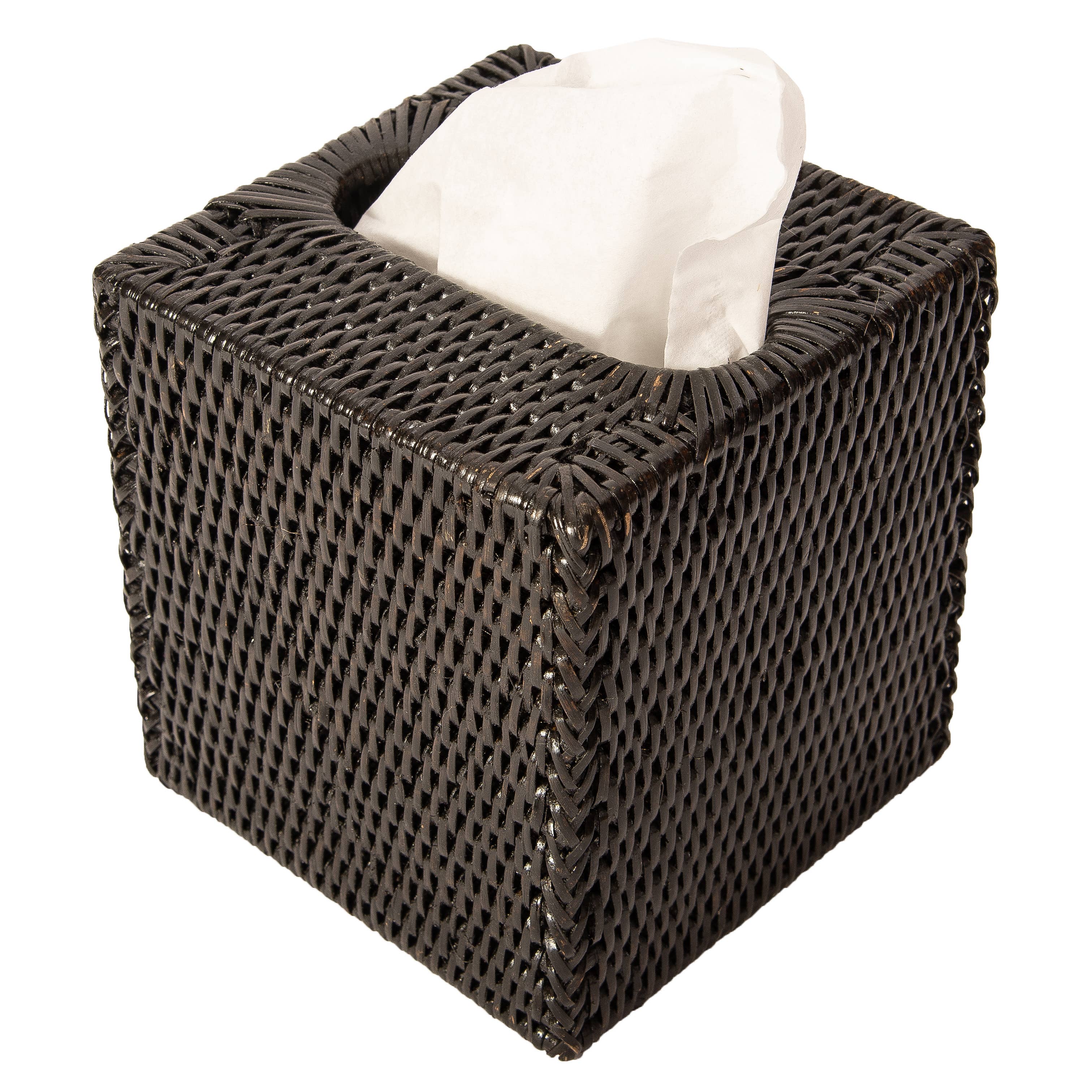 Rattan Column Tissue Box Cover: Tudor Black