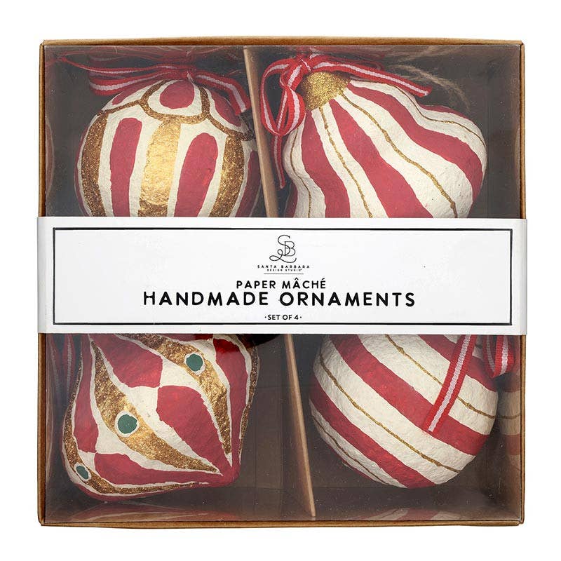 Paper-Mache Ornaments - Red - Set of 4