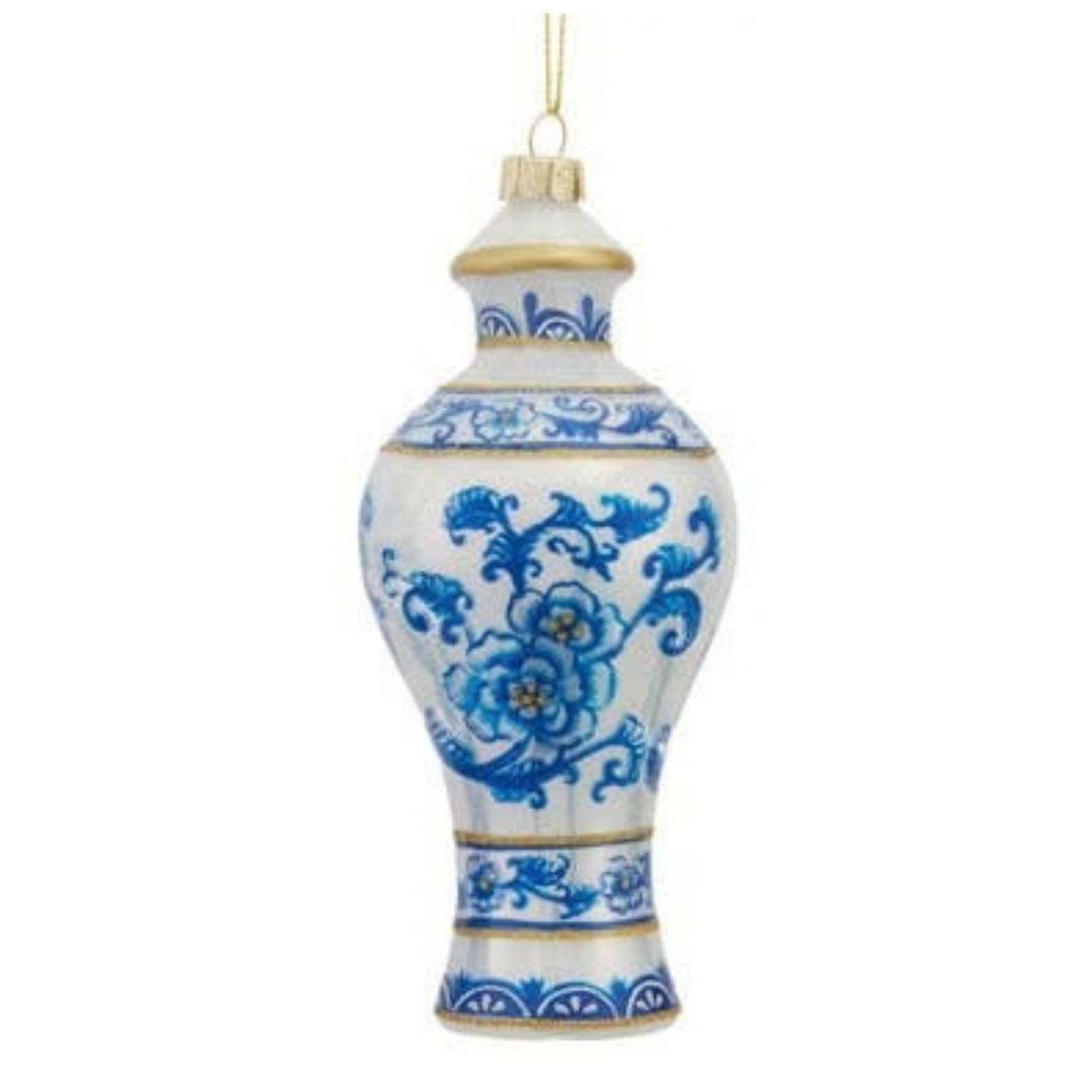 Glass Blue & White Vase Ornament, 5.5”