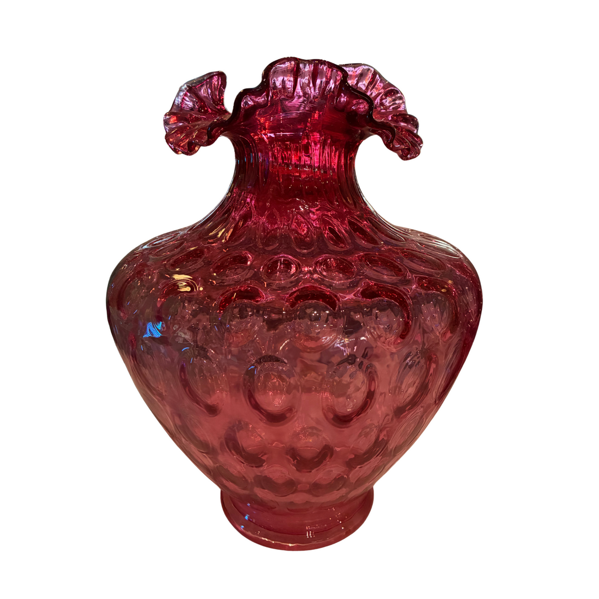 Vintage Fenton Art Glass Cranberry Coin Dot Vase