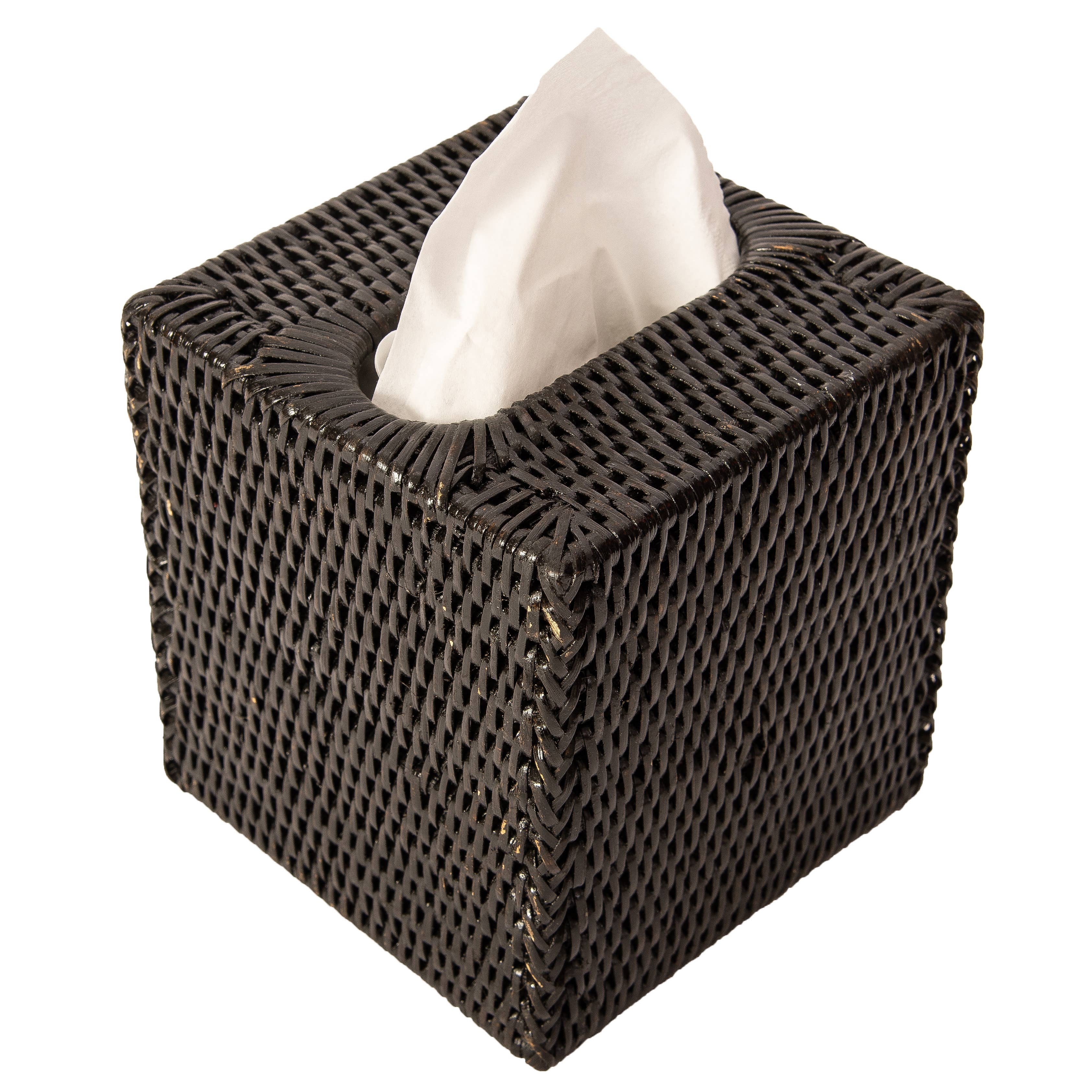 Rattan Column Tissue Box Cover: Tudor Black