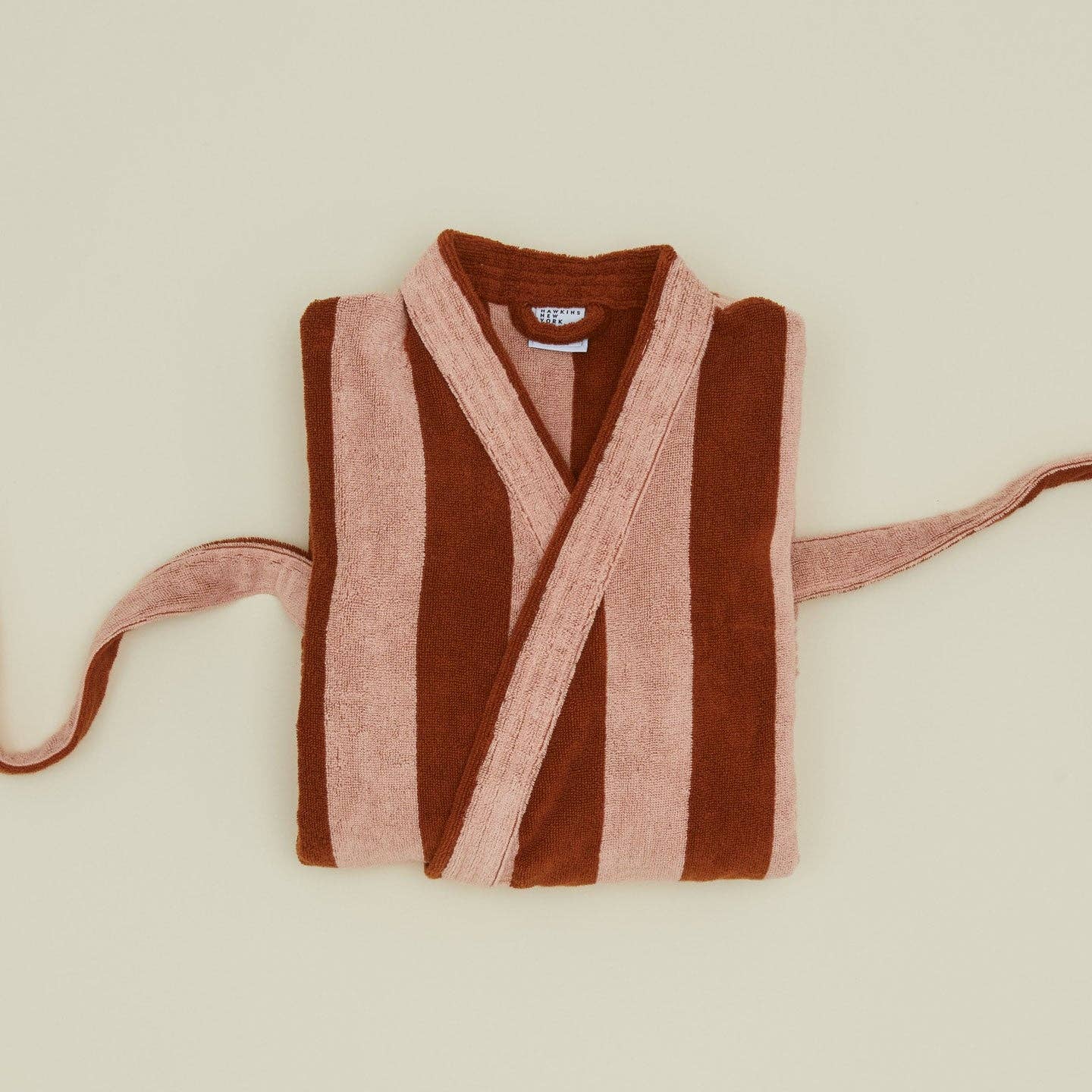 Simple Striped Terry Bathrobe- Blush/Terracotta: Large