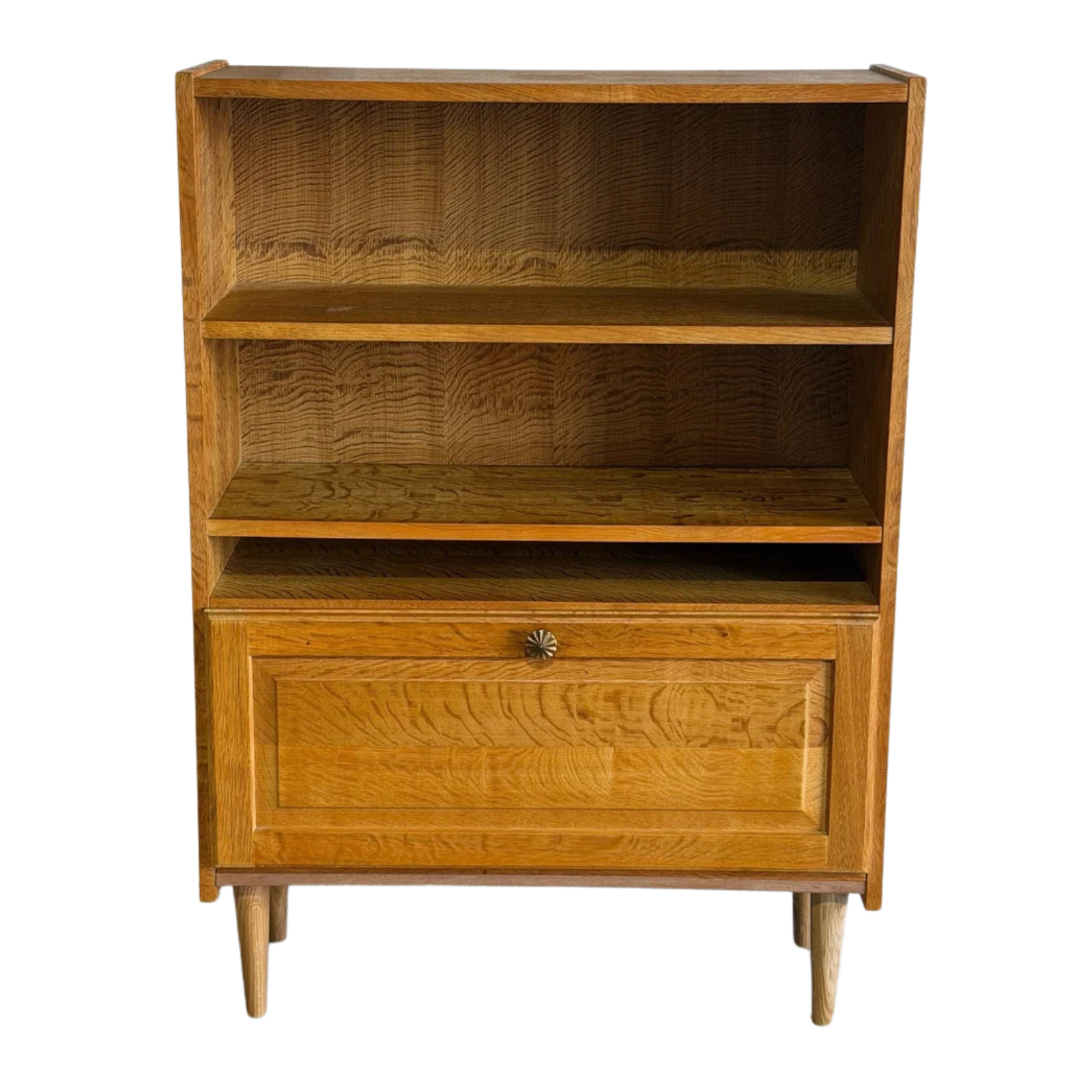 Oak Bookcase with Open Shelves and Drop-Down Door Danish Mid-Century Modern 1960s