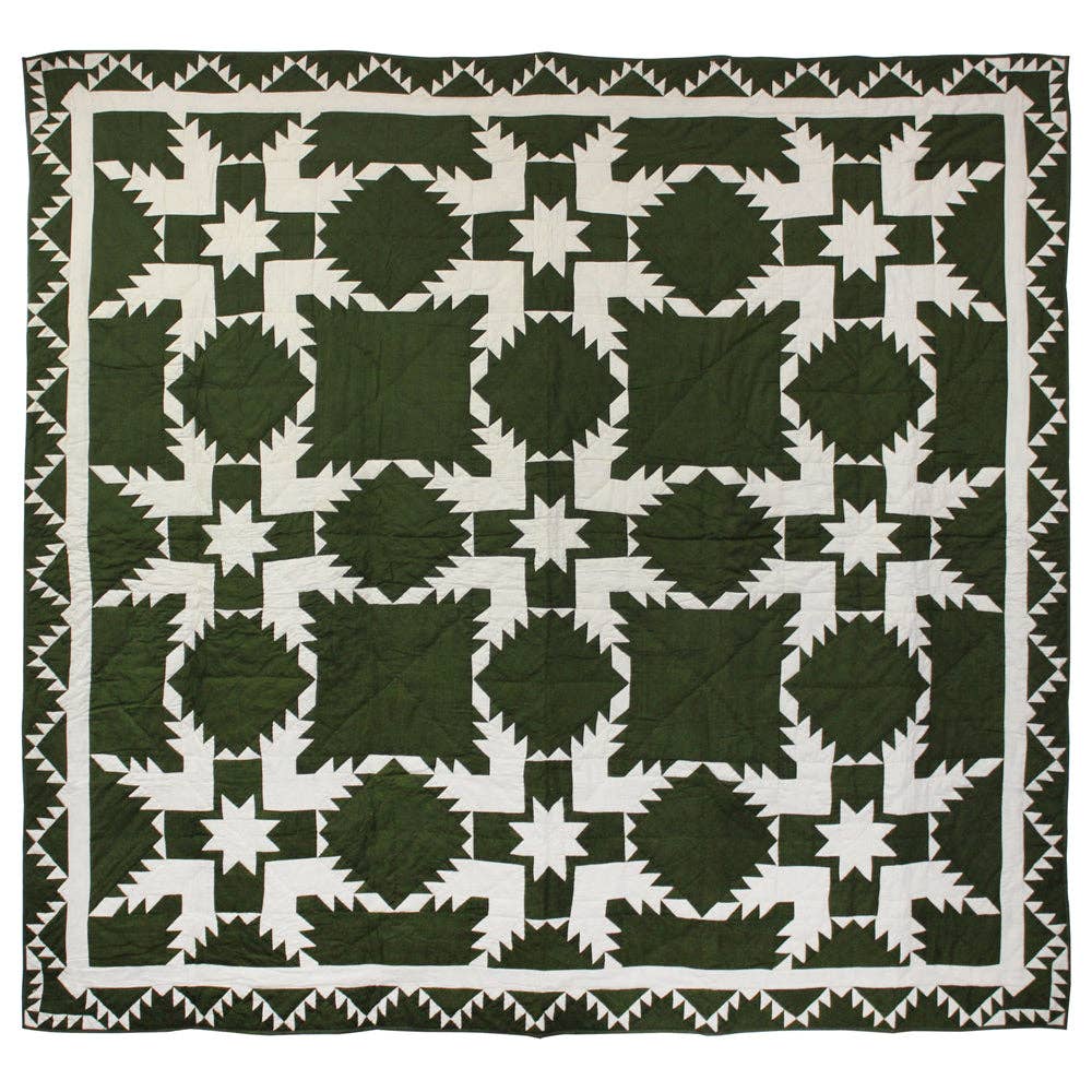 Green Feathered Star Quilt, Patchworked cotton Quilts.: Crib / Baby Quilt