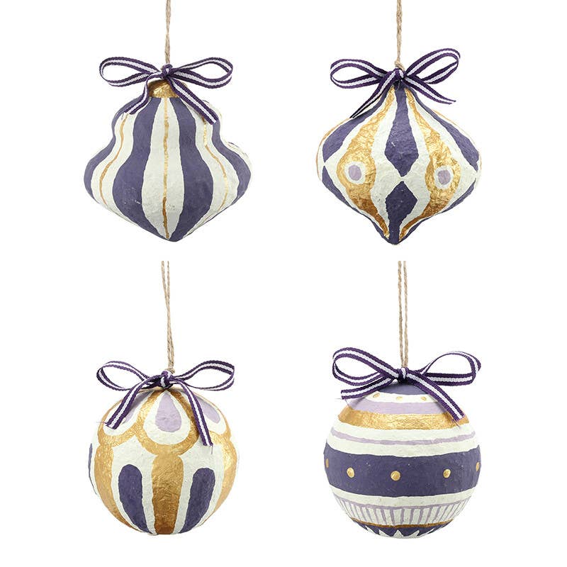 Paper - Mache Ornaments - Lilac - Set of 4