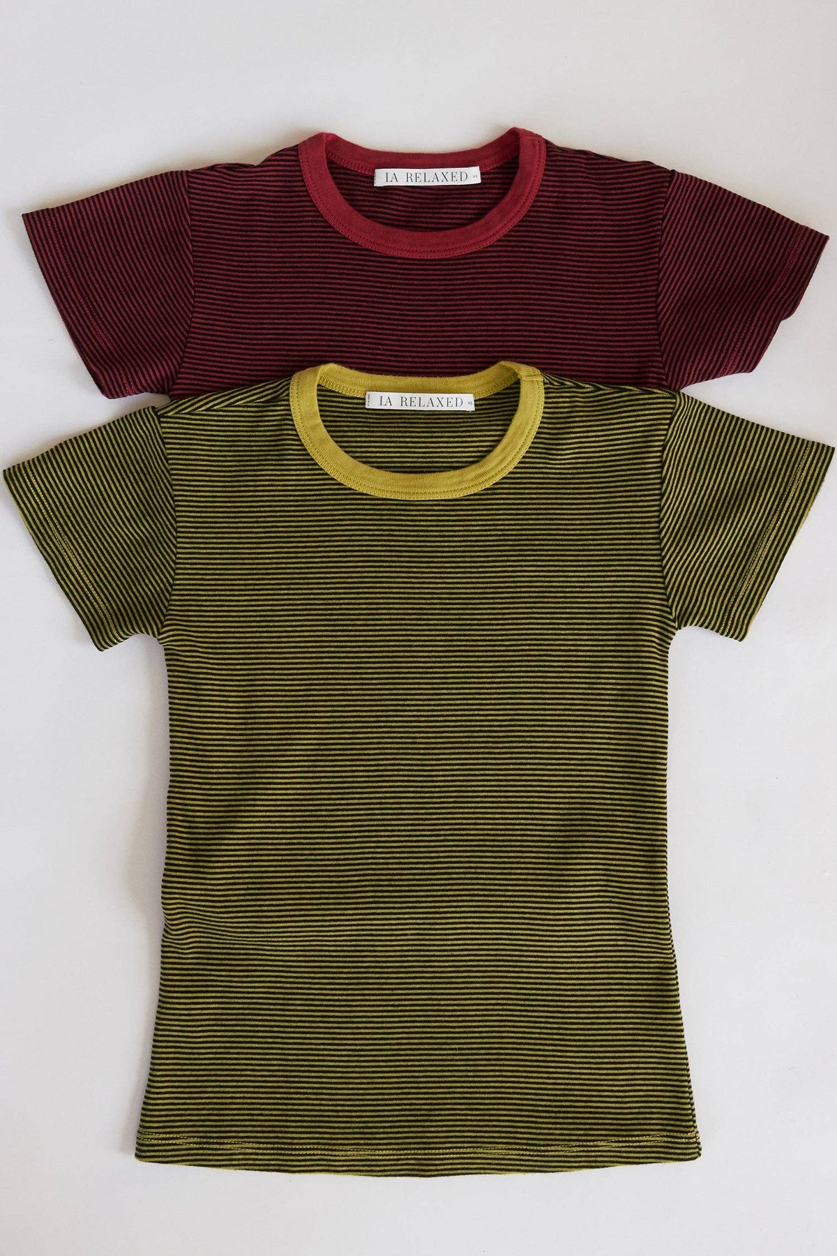 Striped Ringer Tee: Citron Stripe / M