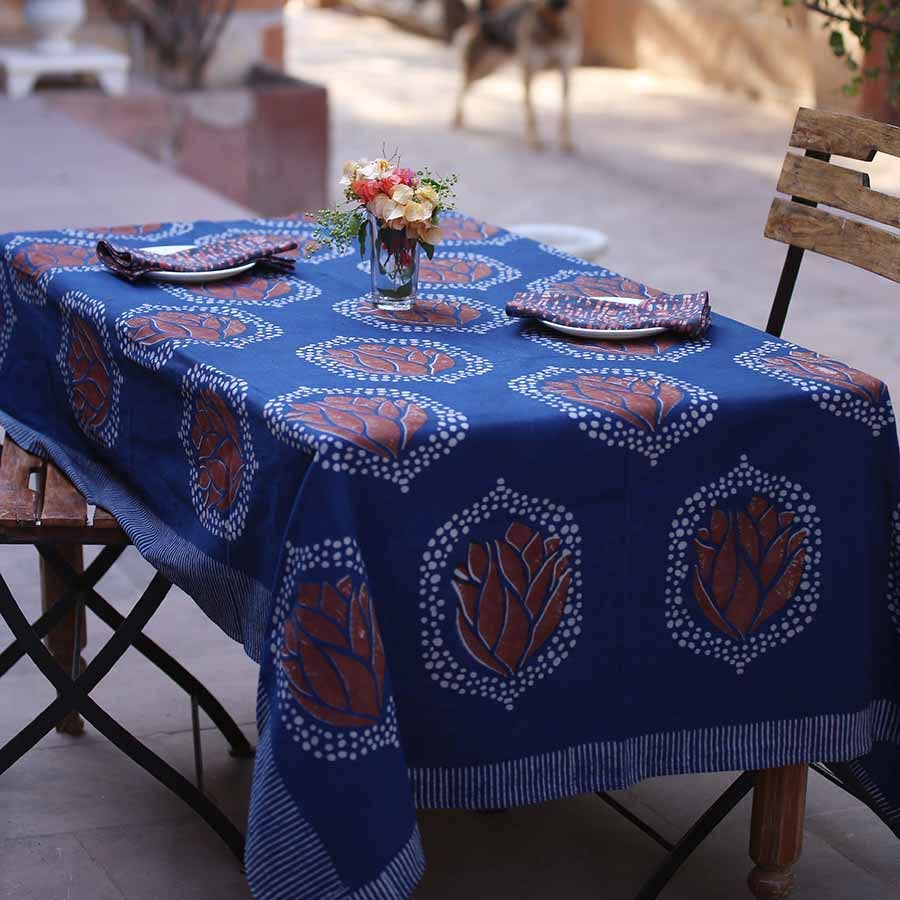 Indigo Block Print Tablecloth 56"x108"