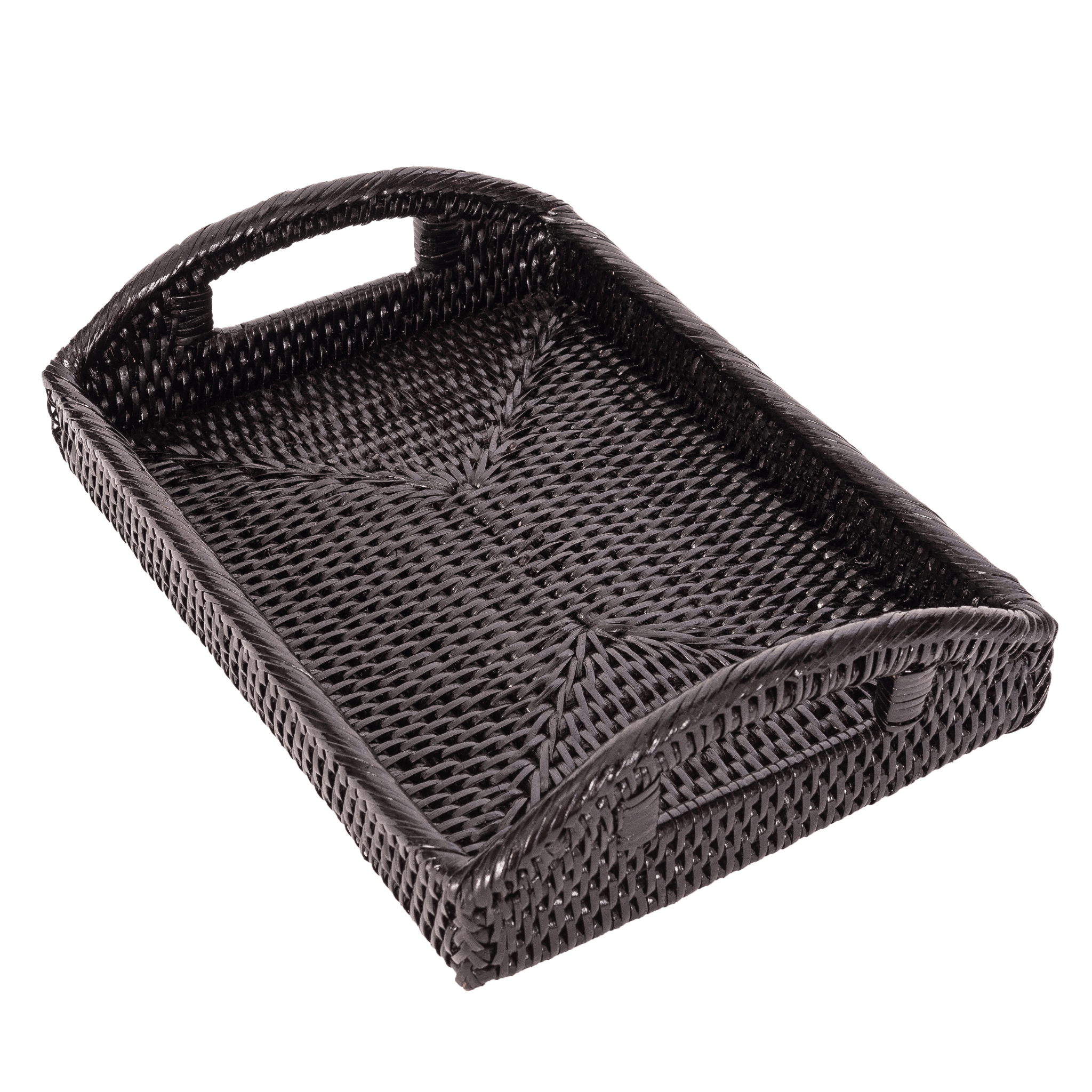 Rattan Rectangular Vanity Tray With High Handles: Tudor Black