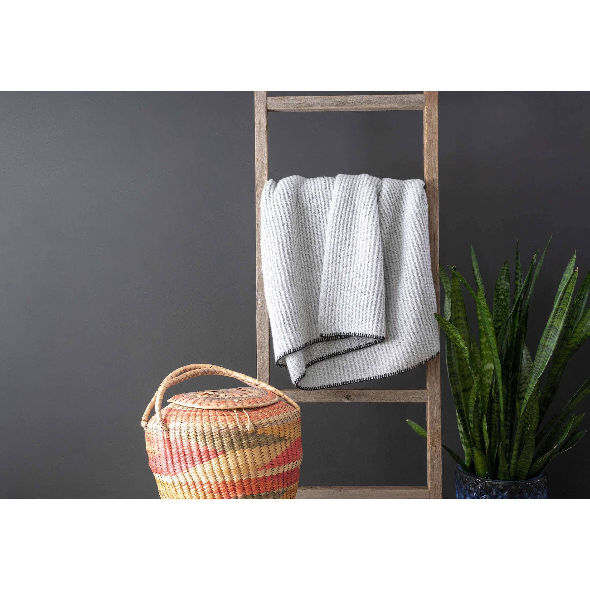 6 Step Rustic Grey Wood Ladder Shelf