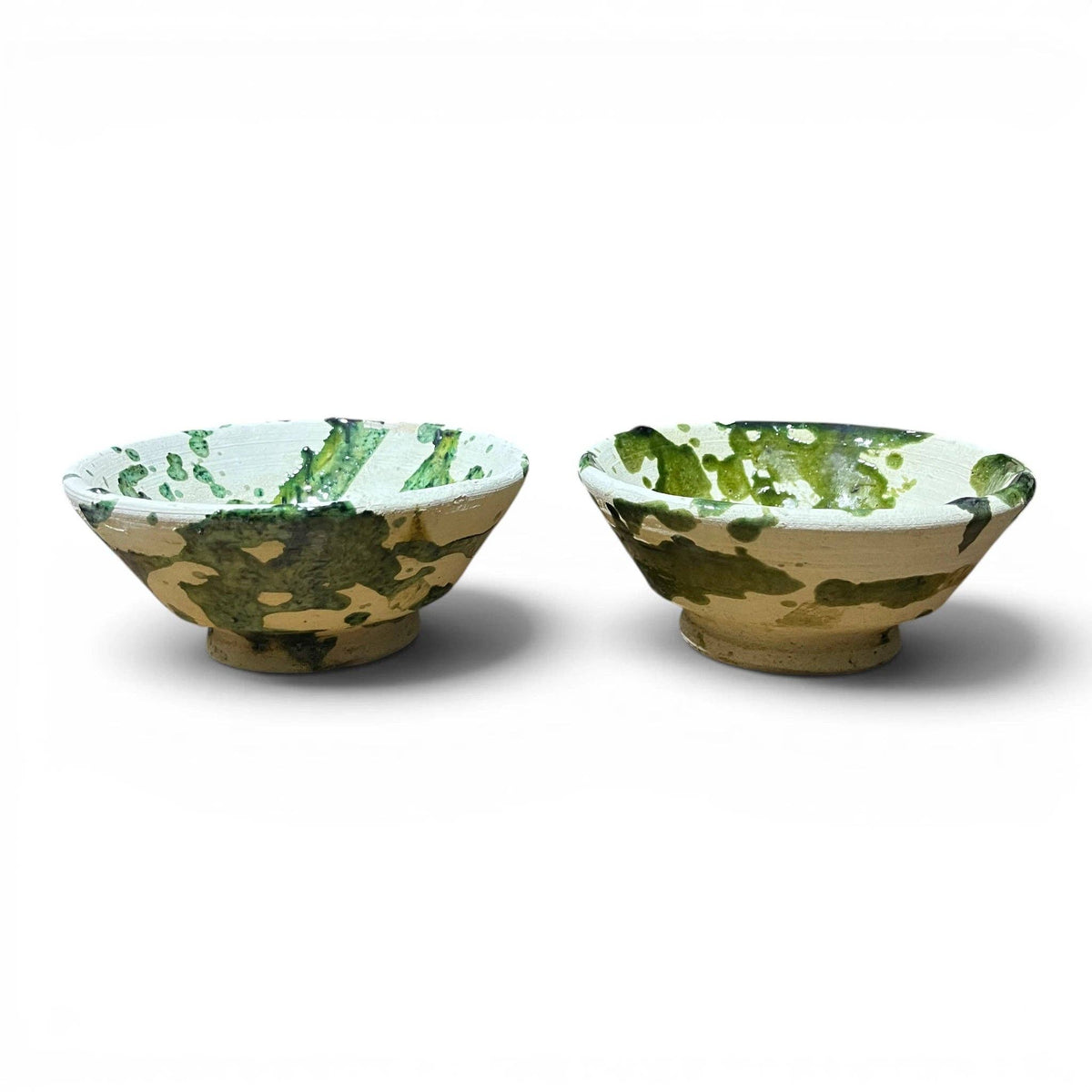 Handmade Green Splatter Ceramic Bowls | Rustic Moroccan Serving Bowls, Sold Individually