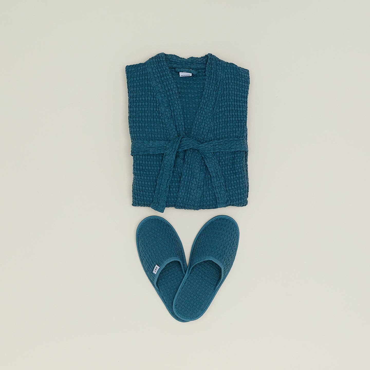 SIMPLE WAFFLE BATHROBE - PEACOCK: LARGE
