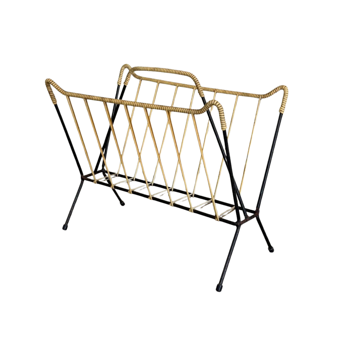 Danish Metal Magazine Holder with Woven Vinyl String Rack Mid-Century Modern 1950s