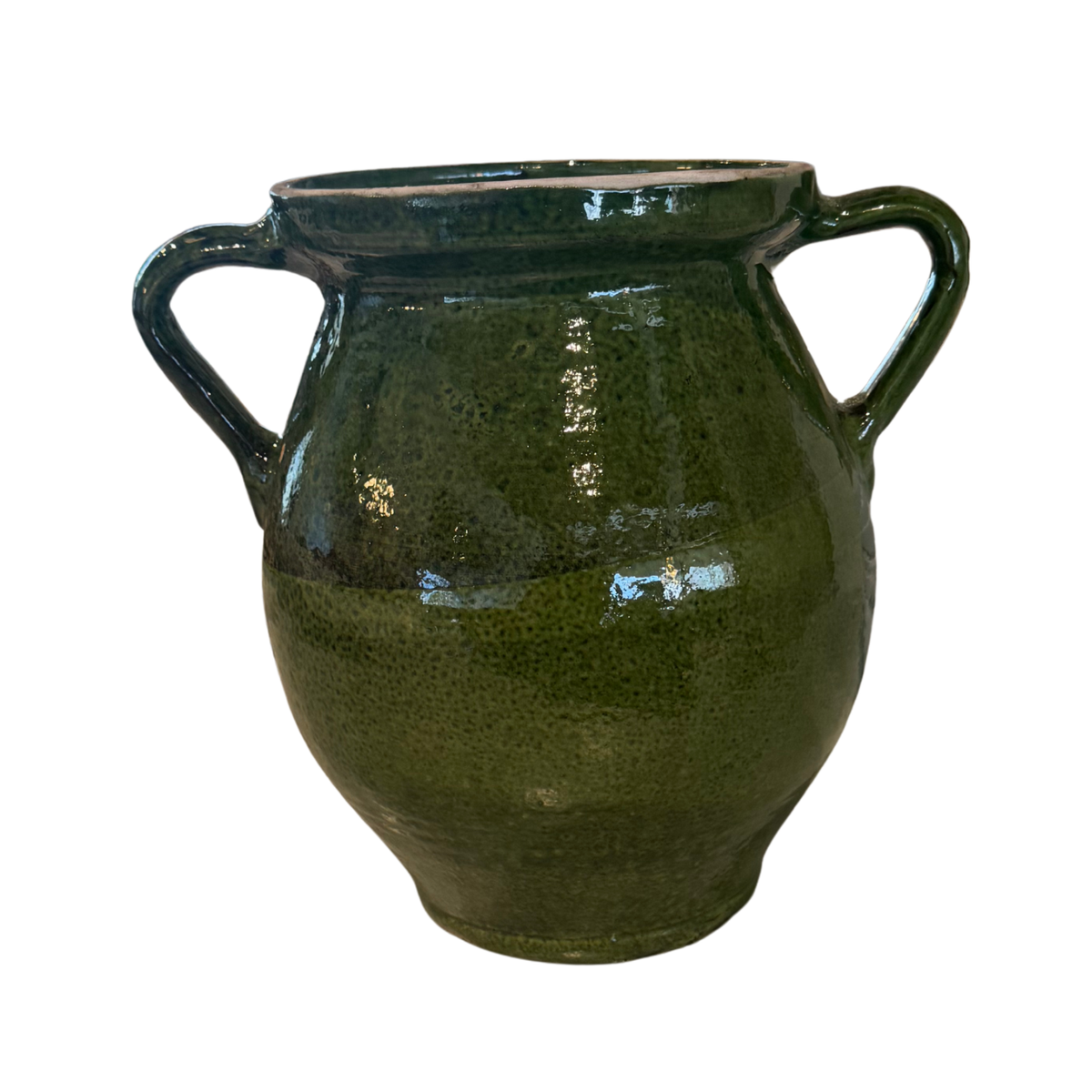 Vintage Two Handled Green Glazed Jar