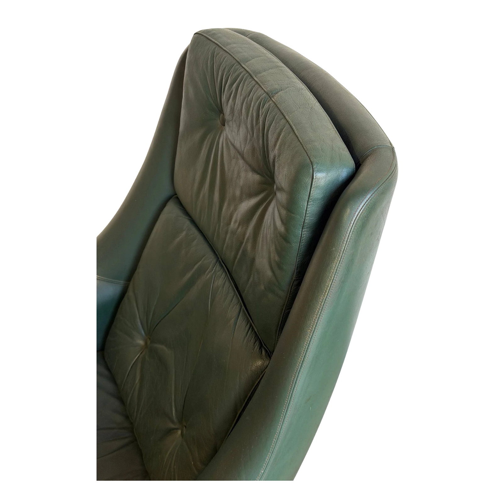 HW Klein for Bramin Green Leather Swivel Lounge Chair Danish Mid-Century Modern 1960s