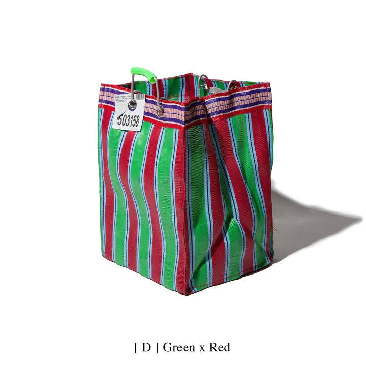 RECYCLED PLASTIC STRIPE BAG - Rectangle D30: Green x Red
