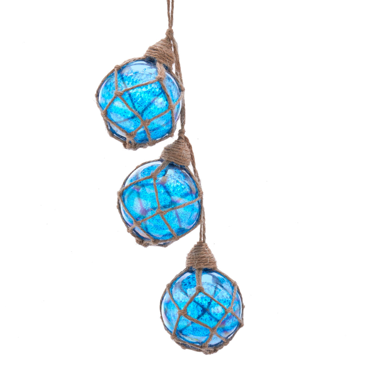 7"GLASS/TWINE BLUE BUOY FLOAT ORNAMENT
