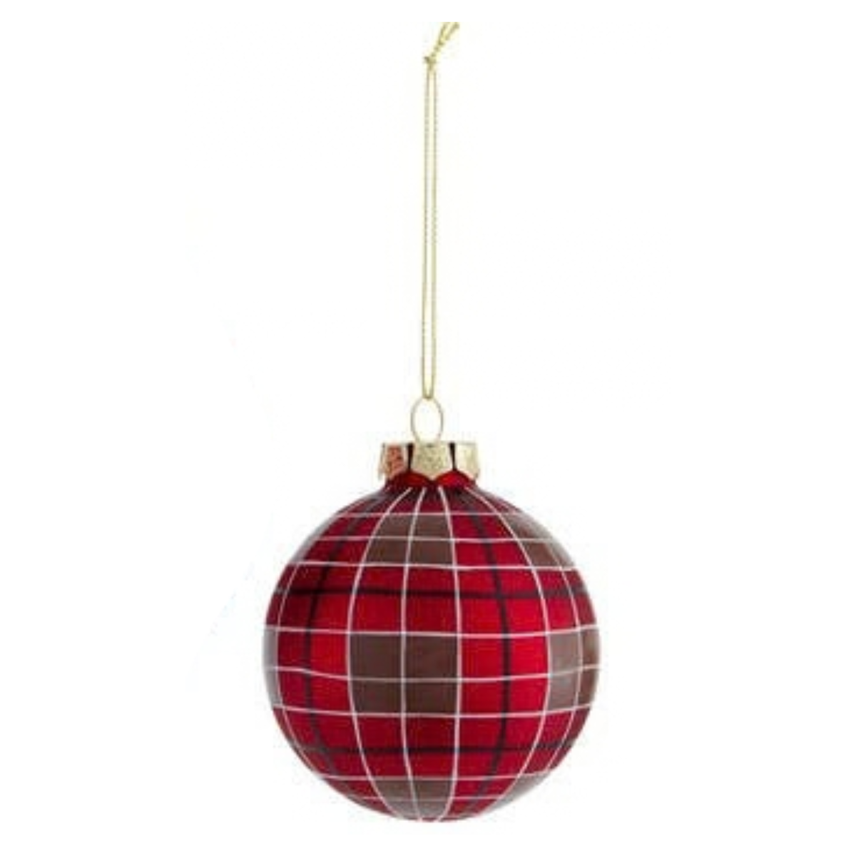 Glass Red Plaid Ball Ornament