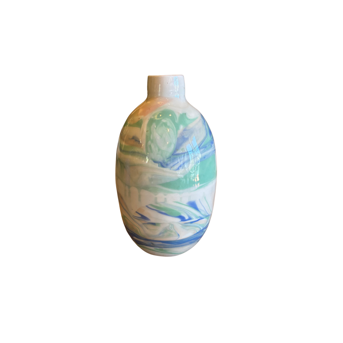 Mid-century Artisan Marbled Blue, Green and White Vase