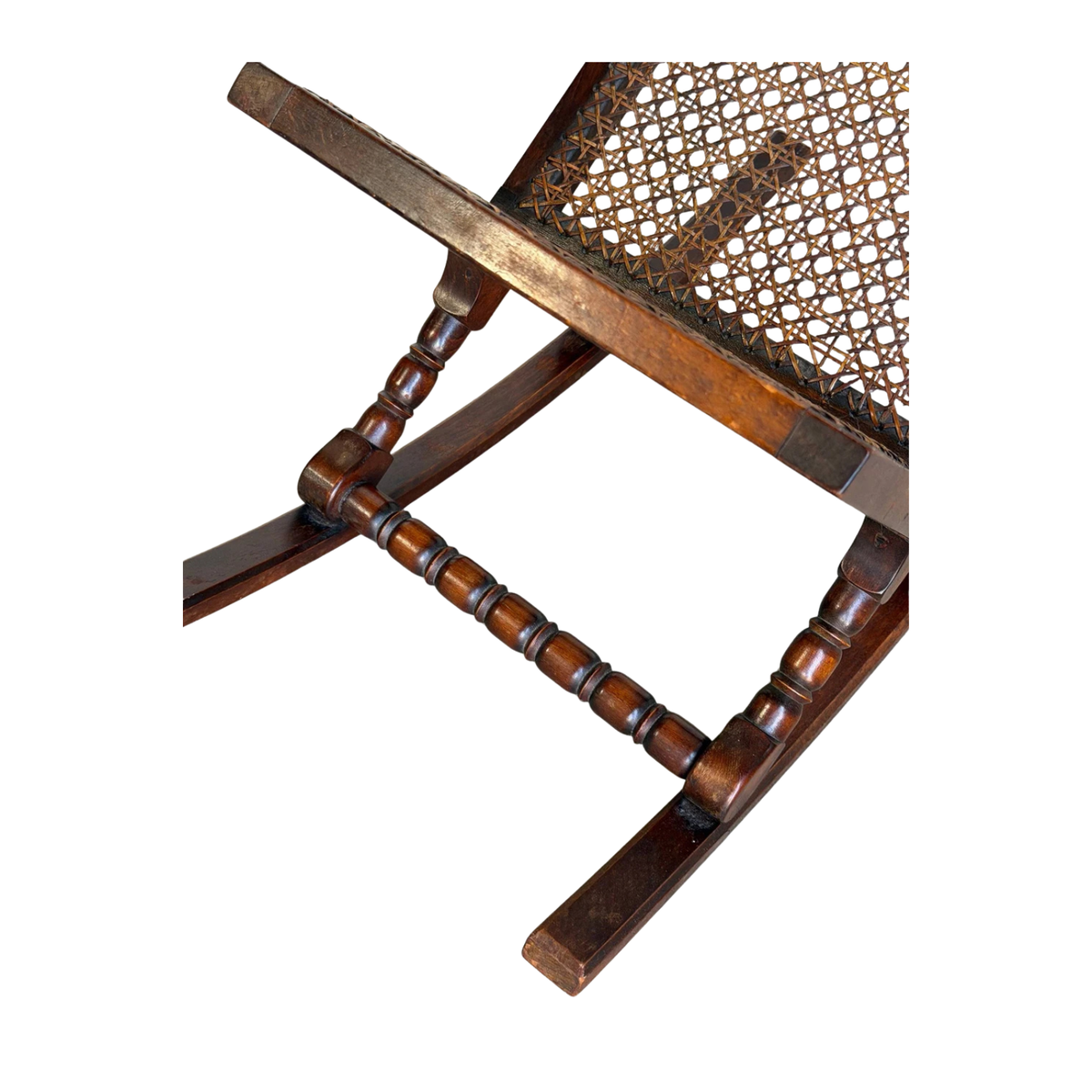 Vintage Danish Modern Rocking Magazine Rack in Dark Wood and Cane Denmark 1960s