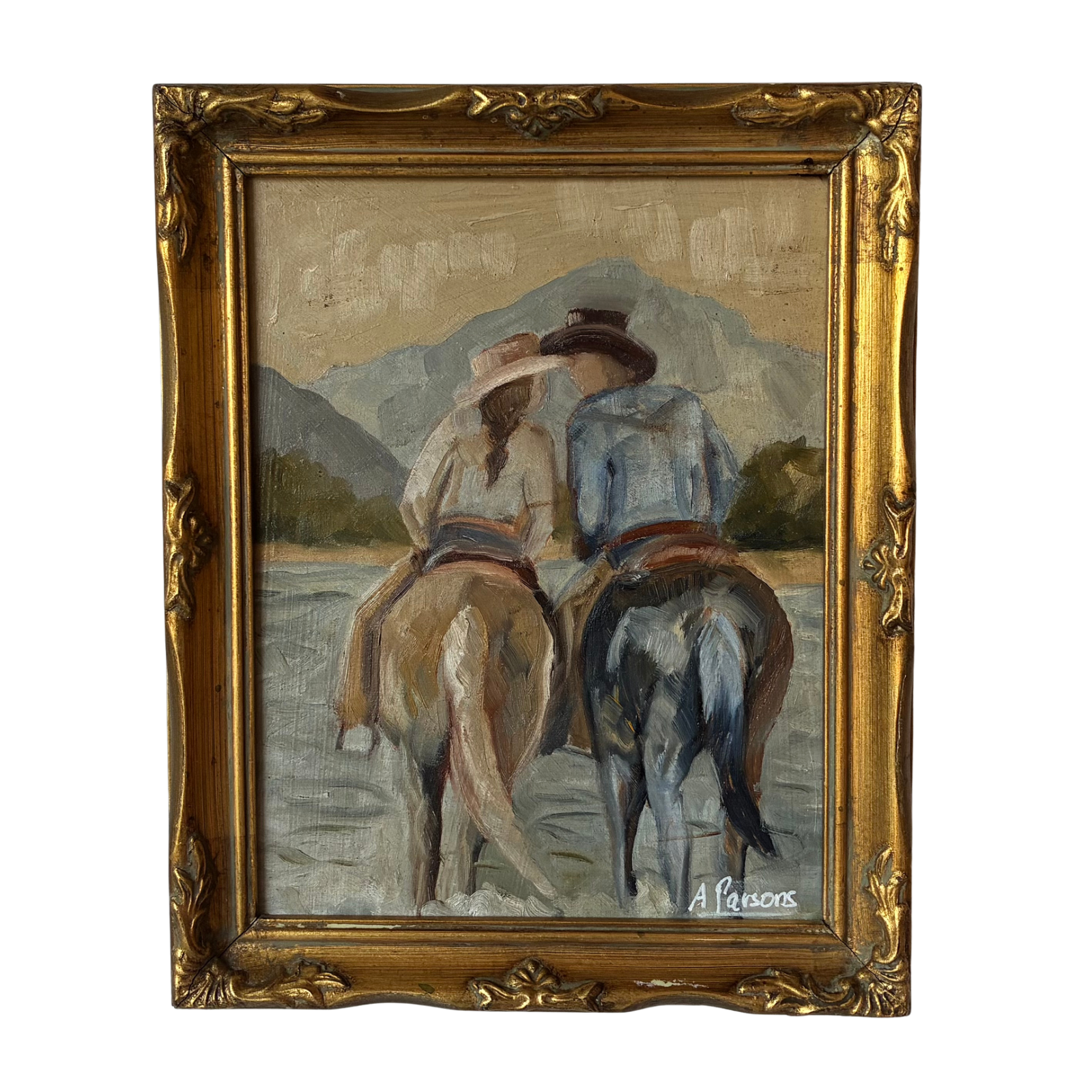 Alison Parsons, Kissing Cowboys in a Vintage Frame, 8.5” x 10.5”