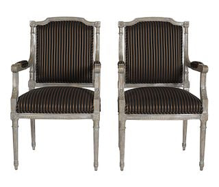 Louis XVI-Style Striped Upholstered Armchairs, Sold Individually