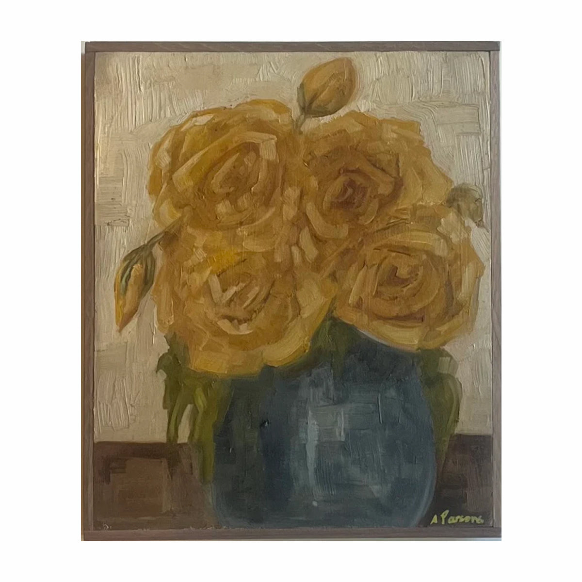 Alison Parsons, Yellow Florals with Blue Vase 10” x 12”