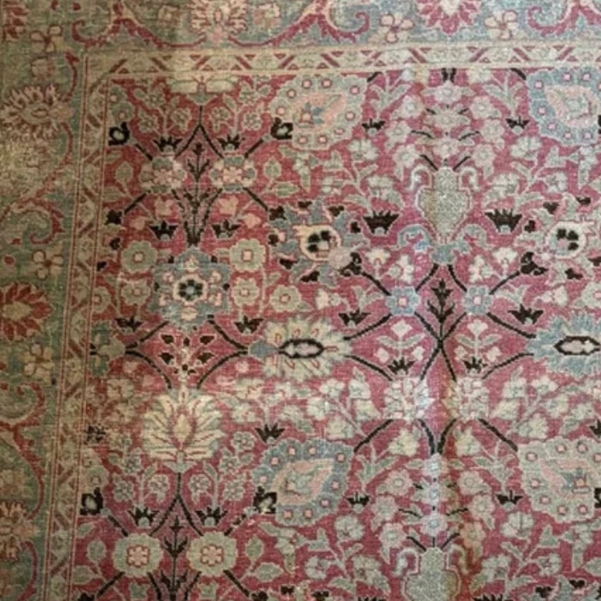 Blue and Pink Floral Vintage Rug Runner 73”x51”