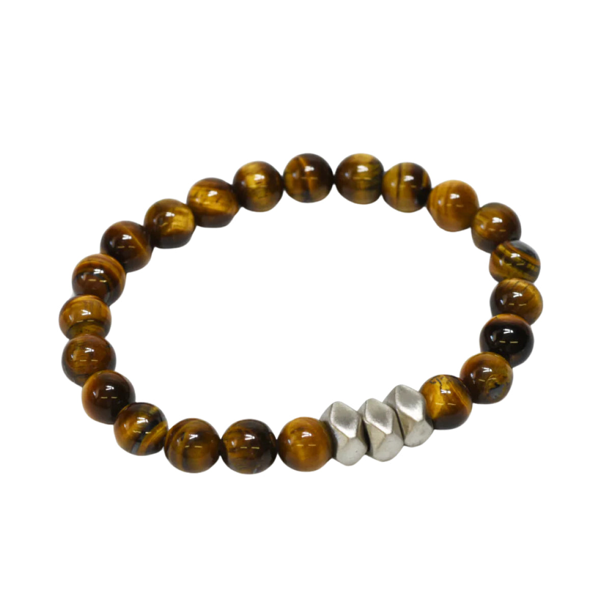 Tiger Eyes with 3 Cubic Steel Bracelet