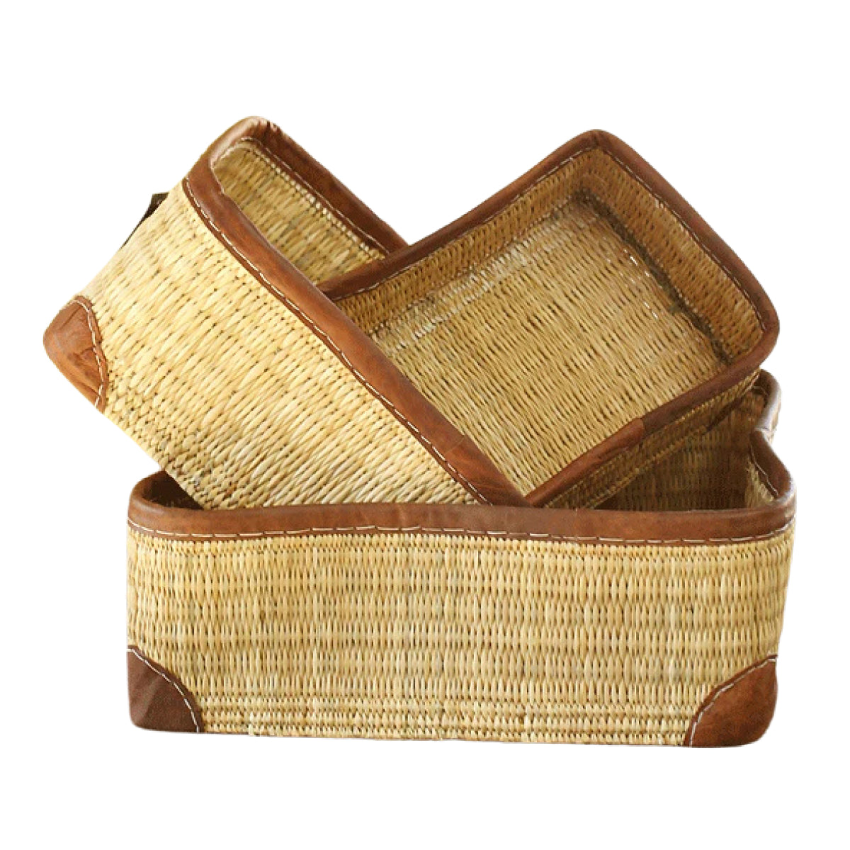 Large Leather Trimmed Storage Baskets