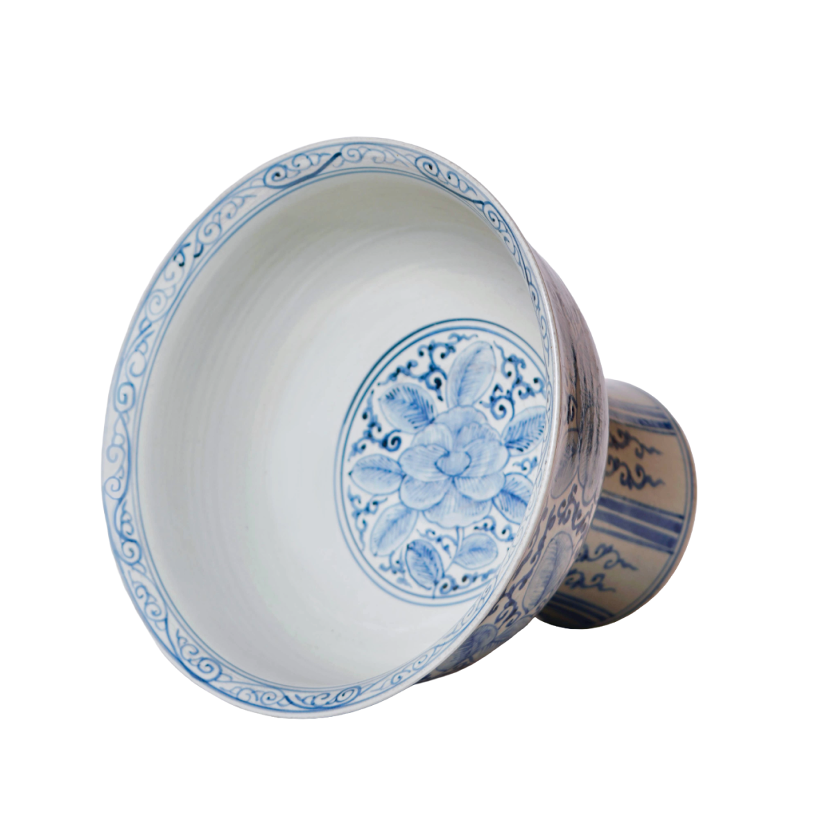 Blue and White Porcelain Rose Large Footed Bowl