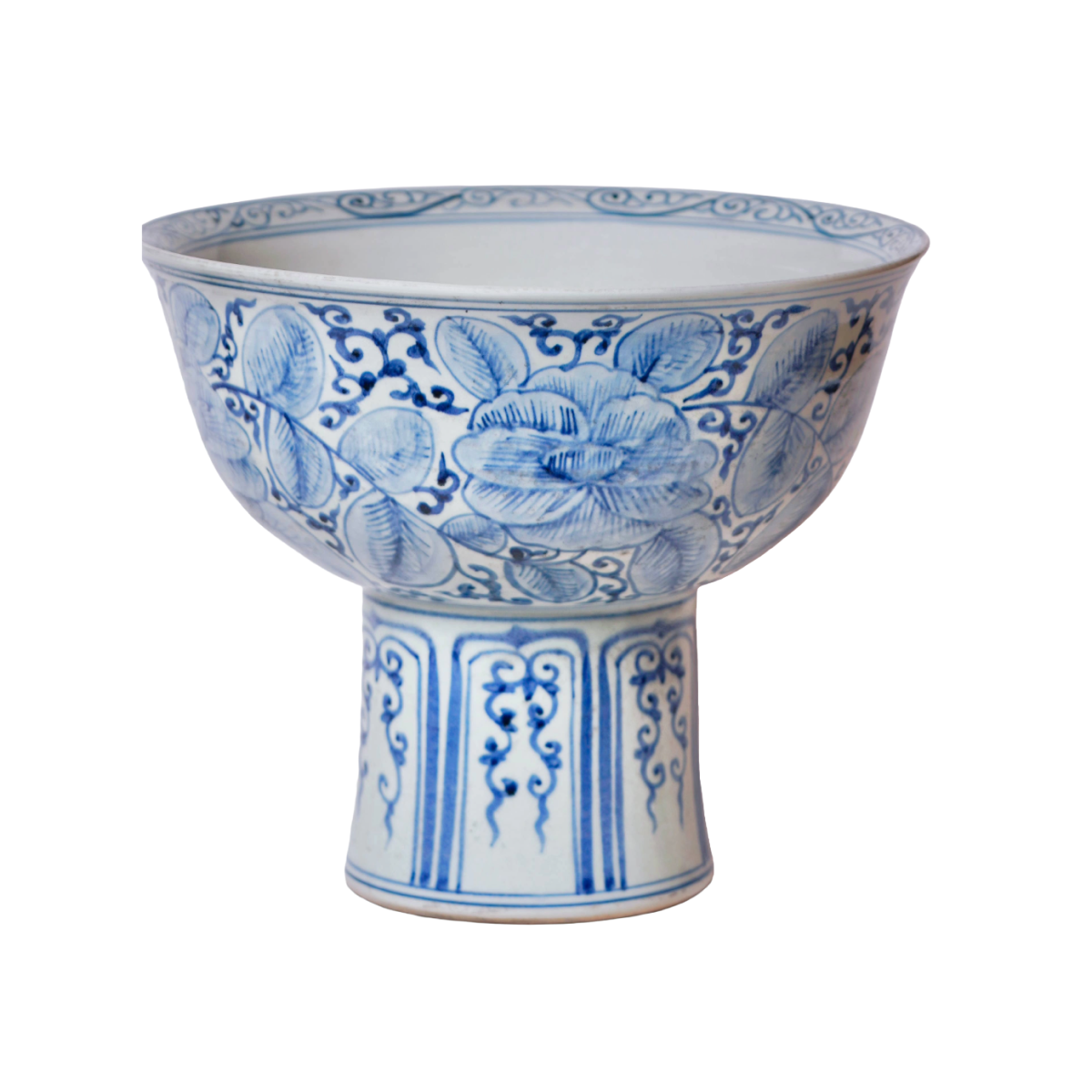 Blue and White Porcelain Rose Large Footed Bowl