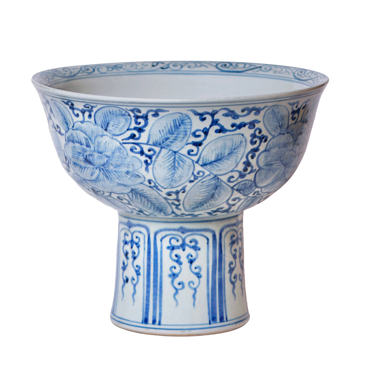 Blue and White Porcelain Rose Large Footed Bowl