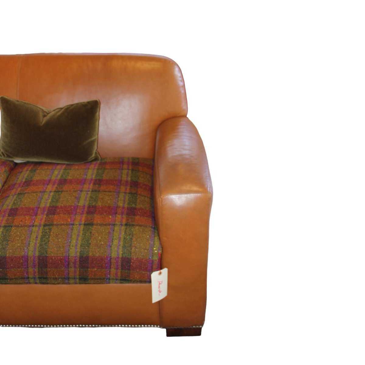 Vintage Leather Ralph Lauren Sofa with Reupholstered Cushions