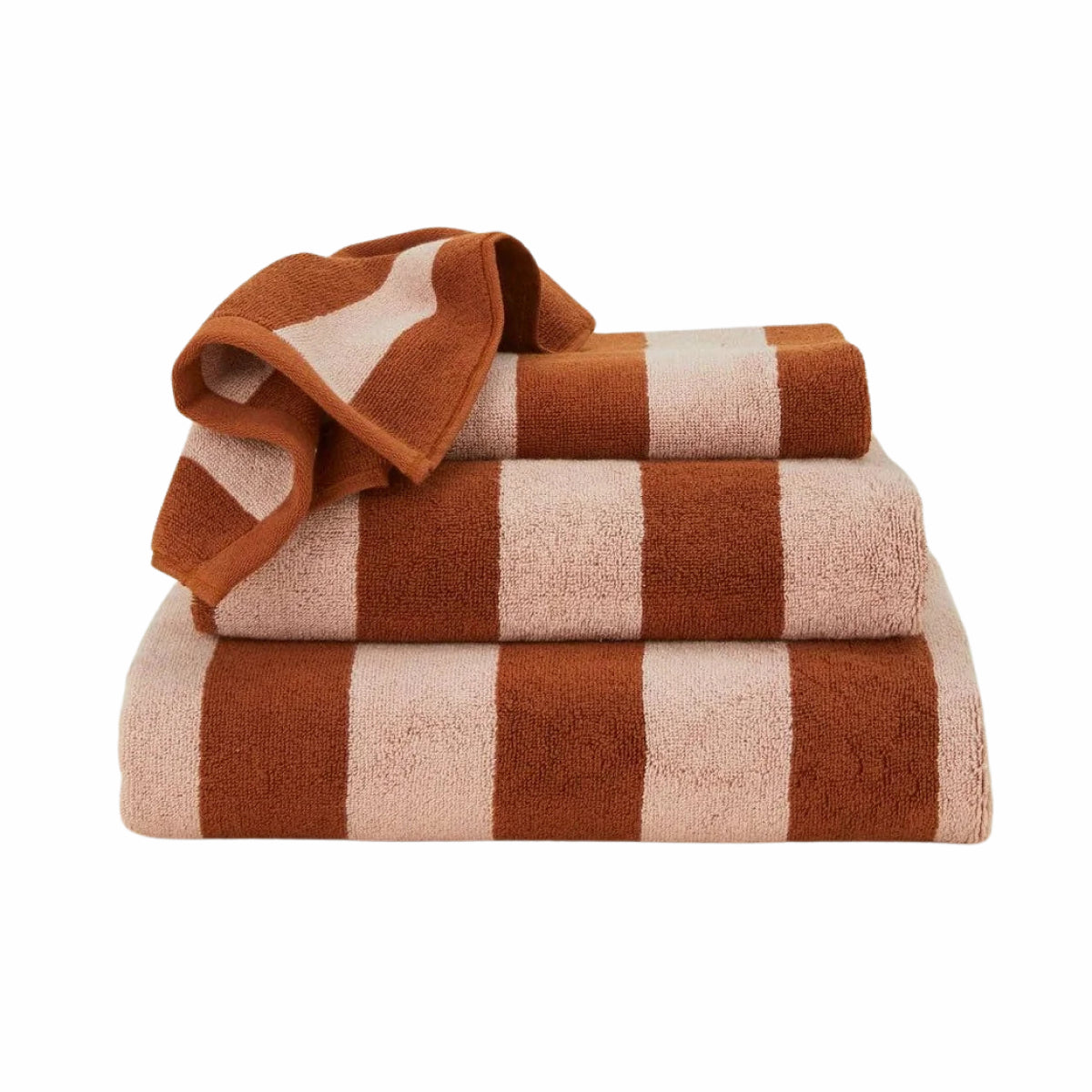 SIMPLE STRIPED TERRY TOWELS - BLUSH/TERRACOTTA: HAND