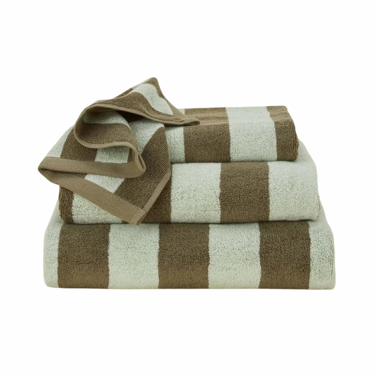 SIMPLE STRIPED TERRY TOWELS - OLIVE/SAGE: SHEET