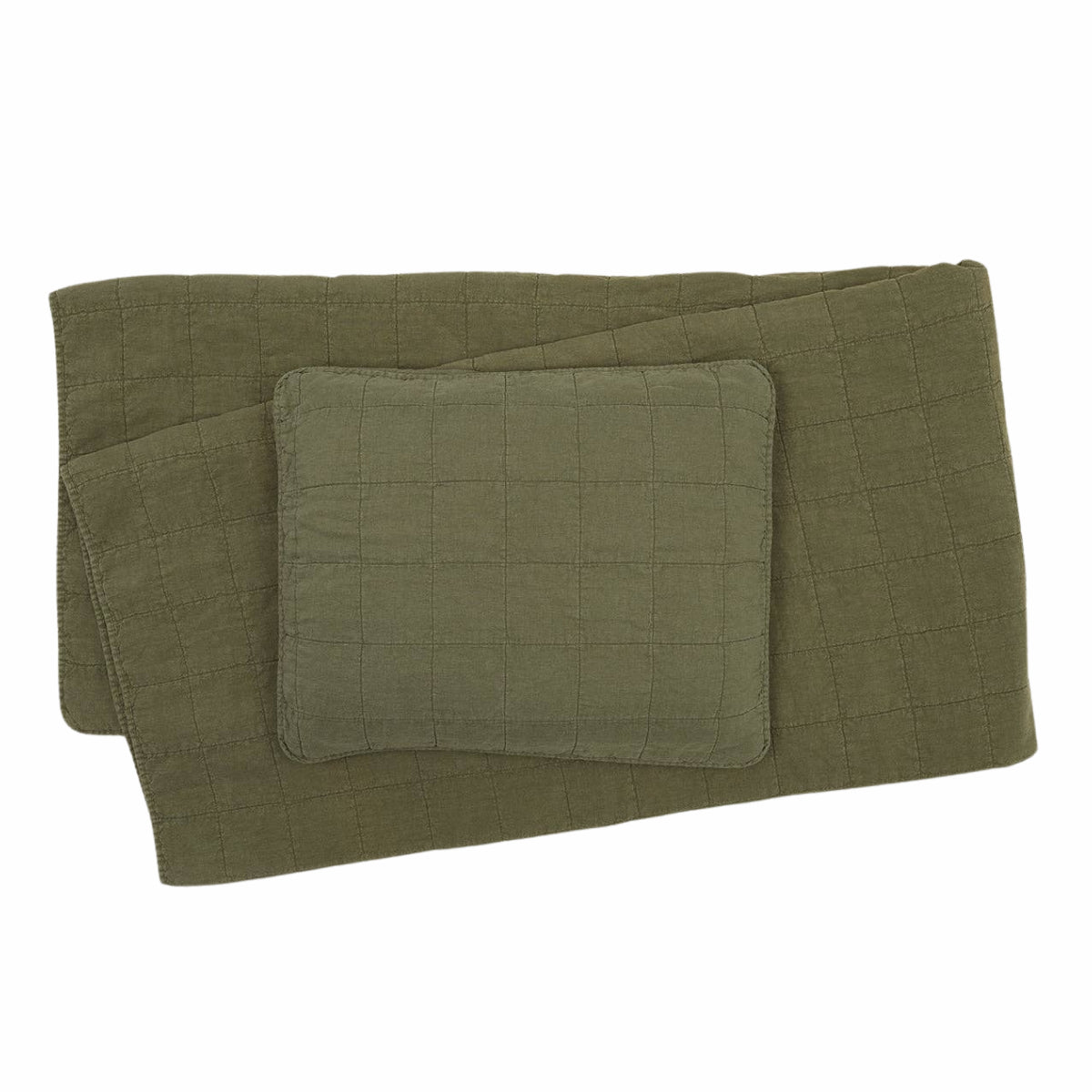 SIMPLE LINEN QUILT - OLIVE: QUEEN